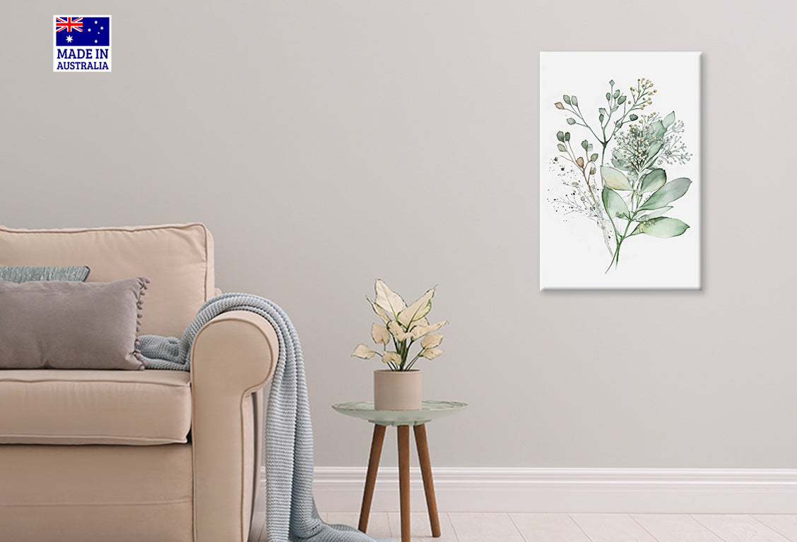 Plant With Leaves and Flowers Painting Print 100% Australian Made 40x60cm Stretched Canvas Ready to Hang