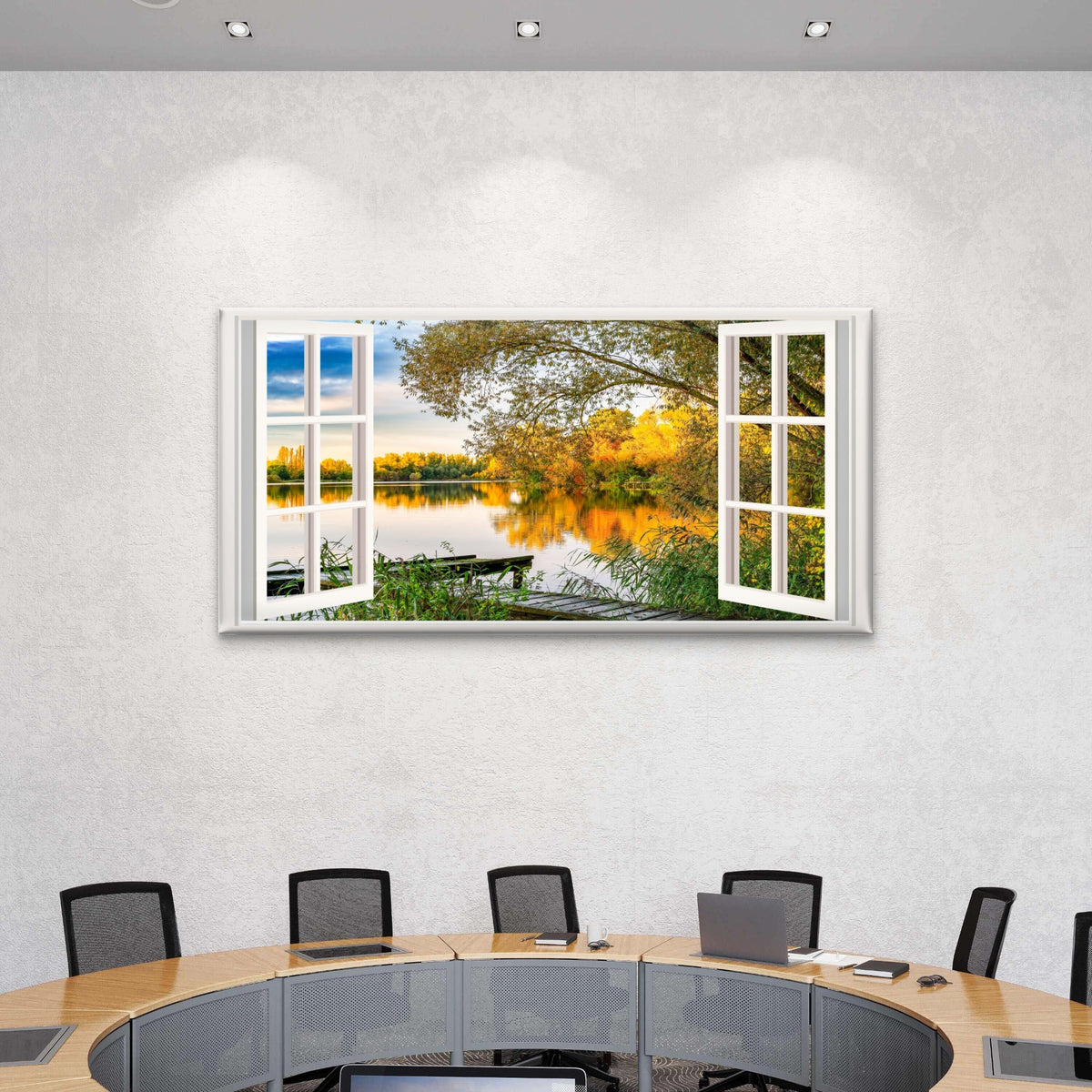 Autumn Gold Lake Reflection Wall Art Canvas Office Home Room Framed 120x60cm