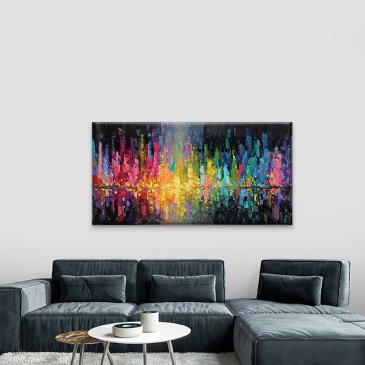 Abstract Cityscape Reflections Wall Art Canvas Office Home Room Framed 80x45cm