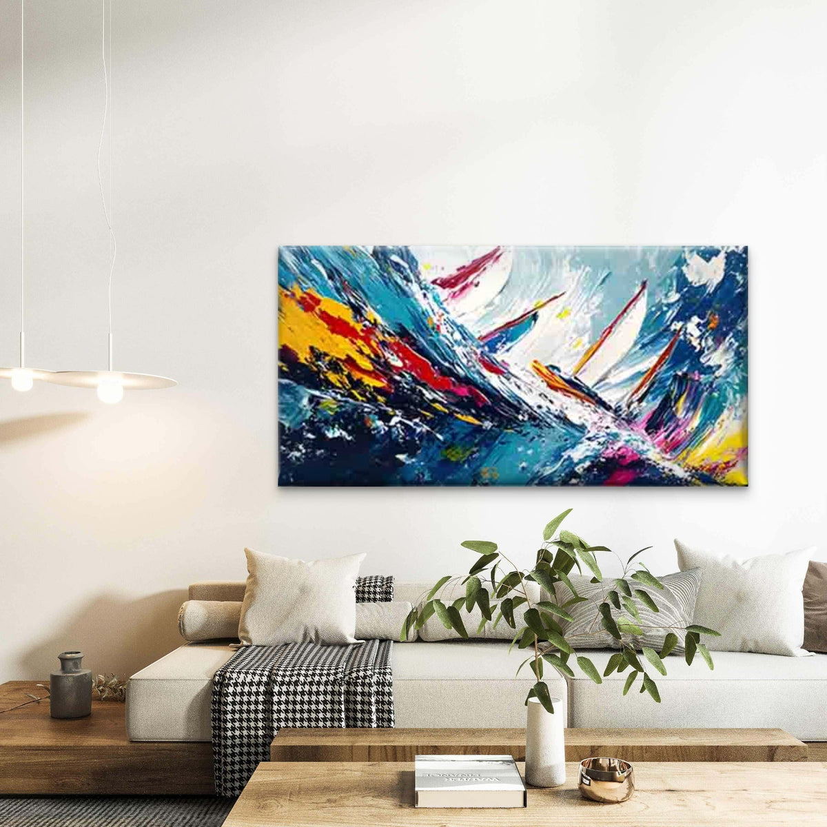 Sailboat Navigating Through Wav Wall Art Canvas Office Home Room Framed 120x60cm