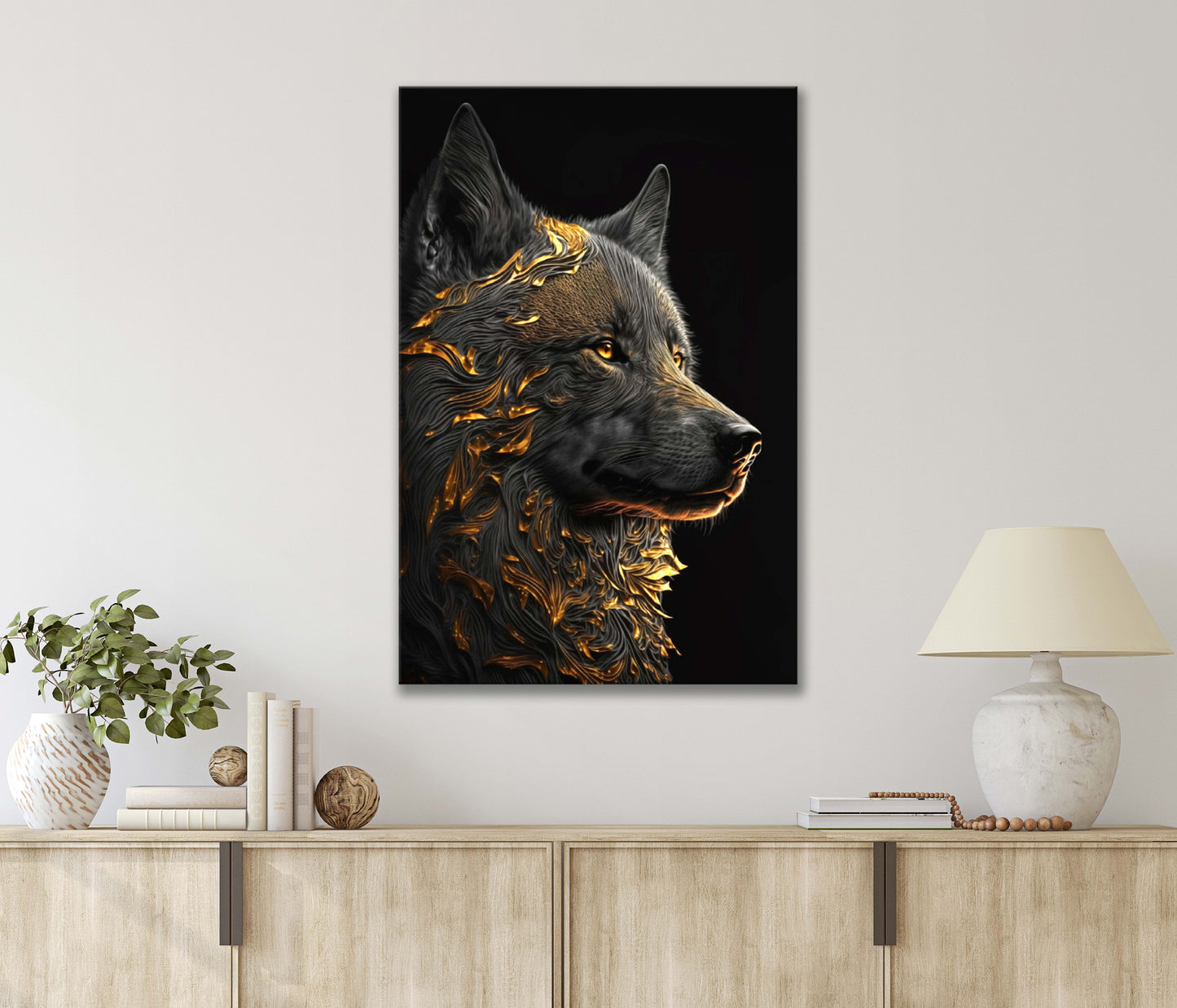 Wolf In Shades Of Gold Print 100% Australian Made 40x60cm Stretched Canvas Ready to Hang