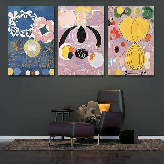 3pcs Colorful Shapes and Flowing Lines with Artistic Lettering Metal Print Ready to Hang Art