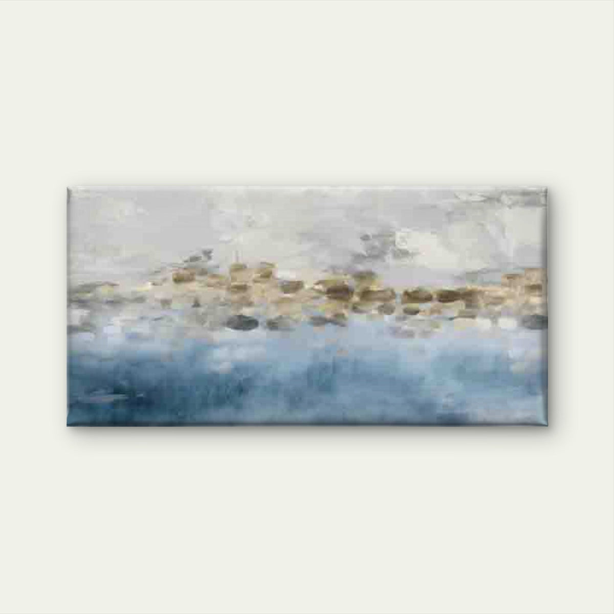 Abstract Blue & Golden Ink Pain Wall Art Canvas Office Home Room Framed 120x60cm