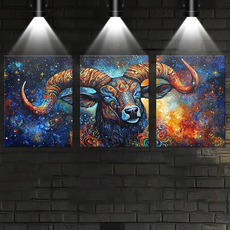 3pcs Vibrant Abstract Cow Multicolor Design Metal Print Ready to Hang Art
