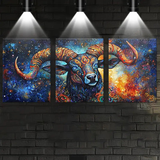 3pcs Vibrant Abstract Cow Multicolor Design Metal Print Ready to Hang Art