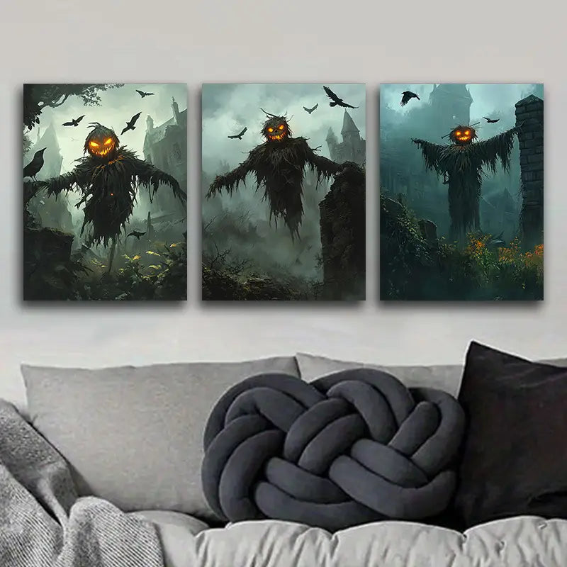 3pcs The Scarecrow Surrounded by Crows Metal Print Ready to Hang Art