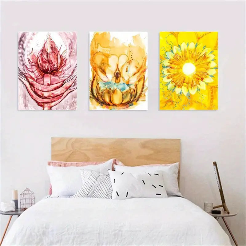 3pcs Pink, orange and yellow floral, Creative Design Metal Print Ready to Hang Art