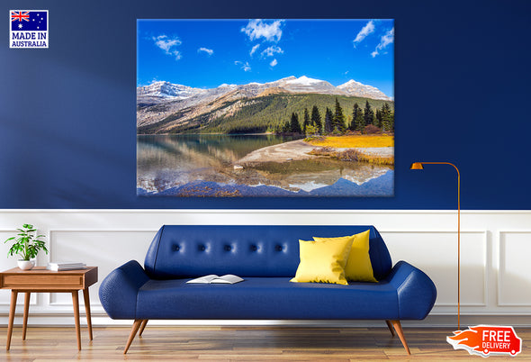 Rocky Mountains & Glacial Lake Scenery Print 100% Australian Made Stretched Canvas Ready to Hang - NT-125