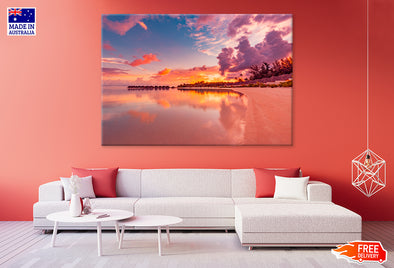 Beautiful Maldives Sunset Seascape View Print 100% Australian Made Stretched Canvas Ready to Hang - BC-125