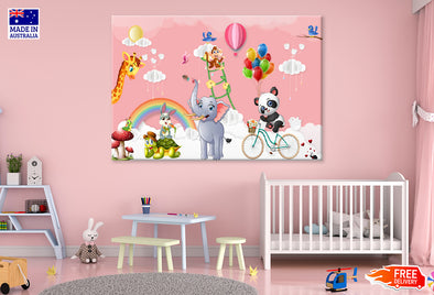 Kids Room Animals Decoration Print 100% Australian Made Stretched Canvas Ready to Hang - NK-125