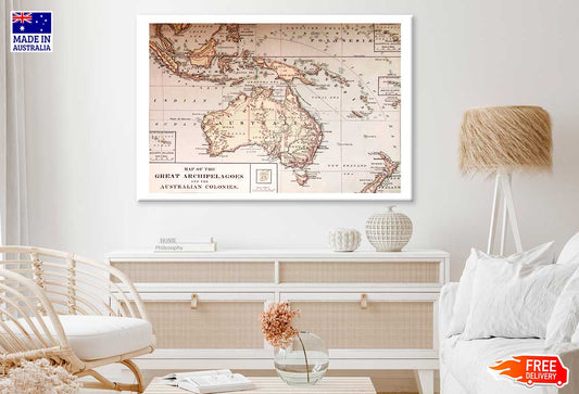 1878 Geography Old Map Australia Print 100% Australian Made Stretched Canvas Ready to Hang - MP-125