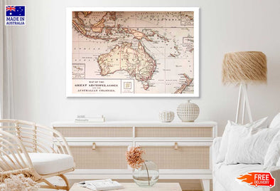 1878 Geography Old Map Australia Print 100% Australian Made Stretched Canvas Ready to Hang - MP-125