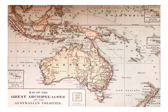 1878 Geography Old Map Australia Print 100% Australian Made Stretched Canvas Ready to Hang - MP-125