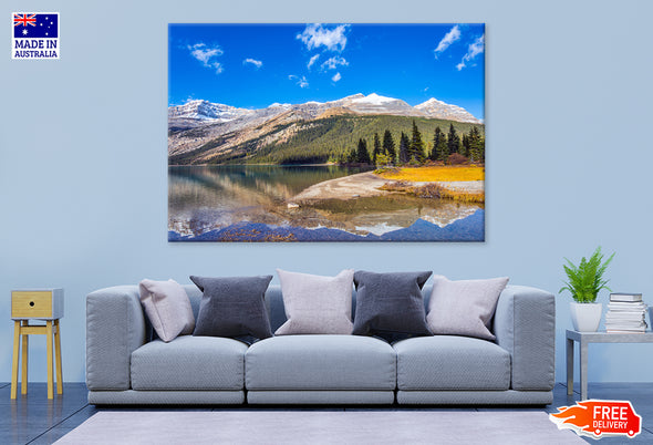 Rocky Mountains & Glacial Lake Scenery Print 100% Australian Made Stretched Canvas Ready to Hang - NT-125