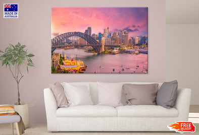 Downtown Sydney skyline Sunset Print 100% Australian Made Stretched Canvas Ready to Hang - AU-125