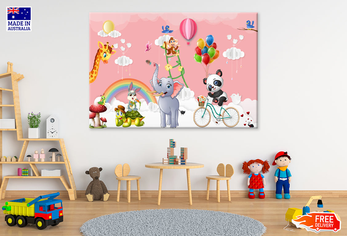 Kids Room Animals Decoration Print 100% Australian Made Stretched Canvas Ready to Hang - NK-125