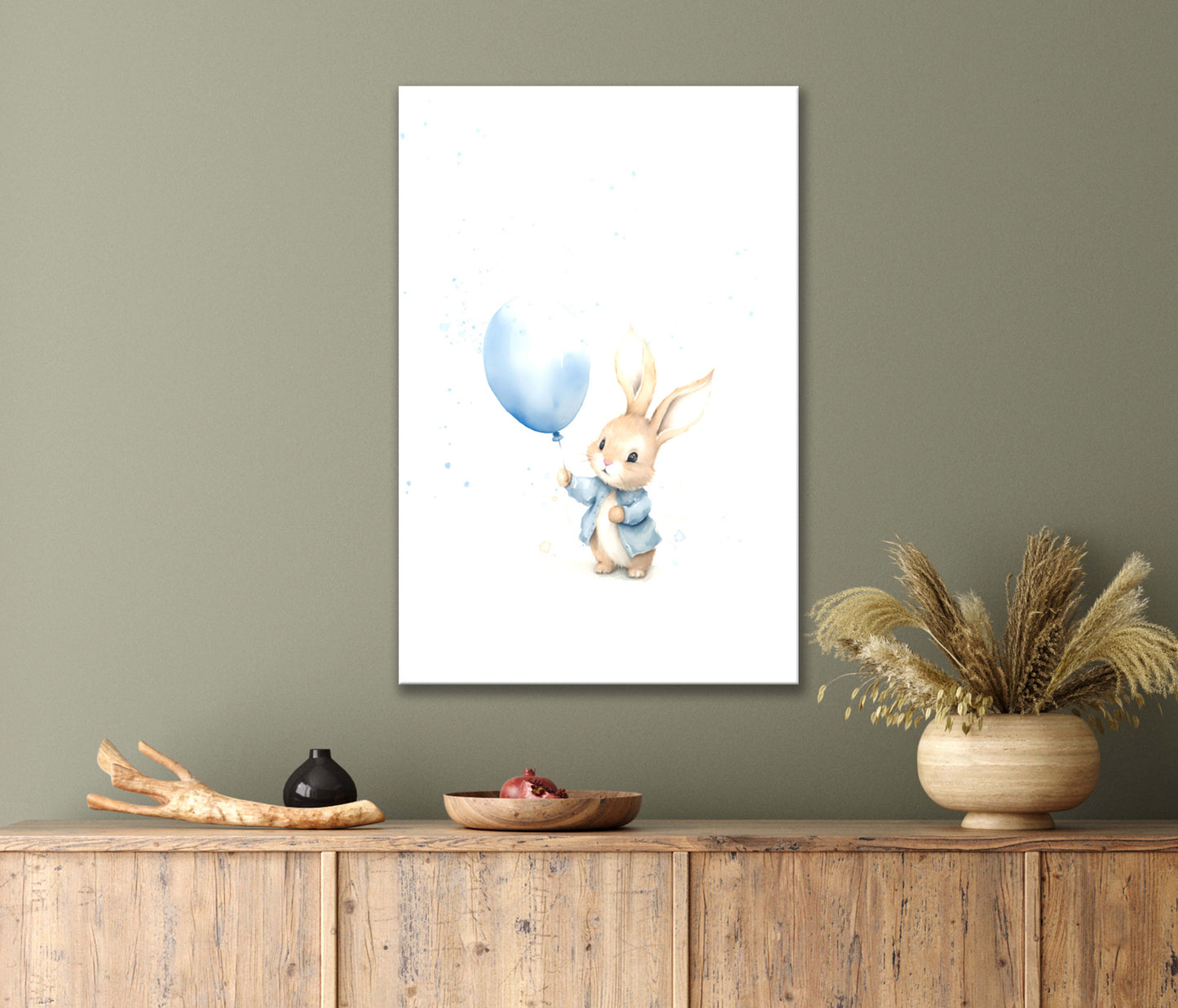 Adorable Rabbit Holding a Blue Balloon in Its Hand Print 100% Australian Made 40x60cm Stretched Canvas Ready to Hang