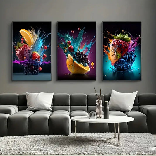 3pcs Explosive Creative Fruit Fantasy Metal Print Ready to Hang Art
