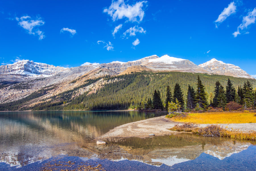 Rocky Mountains & Glacial Lake Scenery Print 100% Australian Made Stretched Canvas Ready to Hang - NT-125