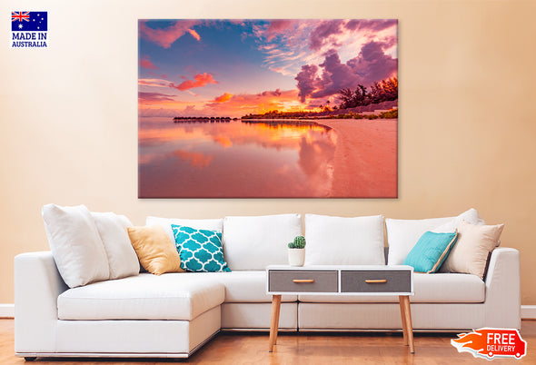 Beautiful Maldives Sunset Seascape View Print 100% Australian Made Stretched Canvas Ready to Hang - BC-125