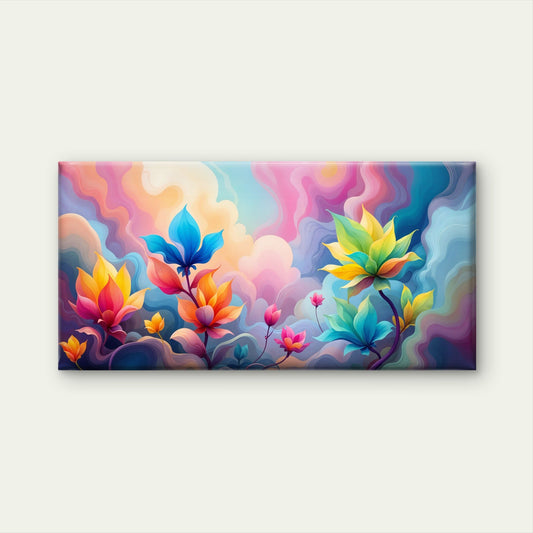 Floral Dream Clouds Abstract Wall Art Canvas Office Home Room Framed 80x45cm