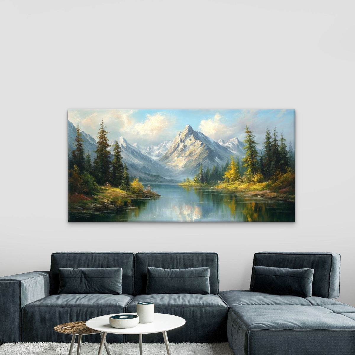 Mountain Peak Tranquil Forest Wall Art Canvas Office Home Room Framed 80x45cm