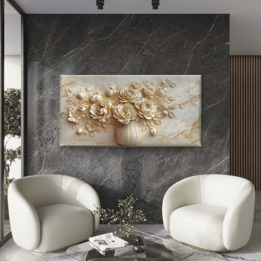 Elegant Marble Floral Vase Wall Art Canvas Office Home Room Framed 80x45cm
