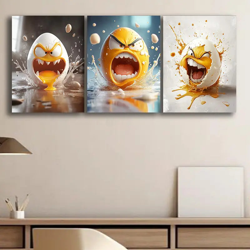3pcs featuring whimsical egg designs Metal Print Ready to Hang Art