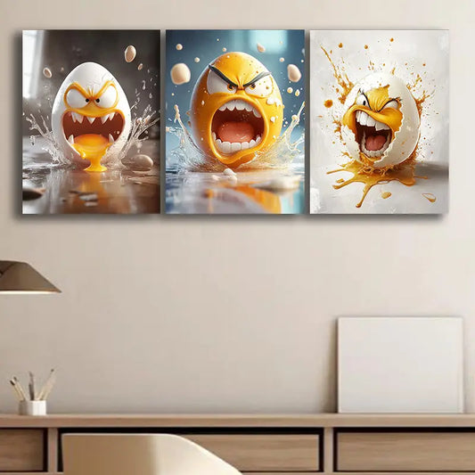 3pcs featuring whimsical egg designs Metal Print Ready to Hang Art