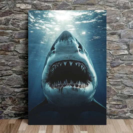 White Shark Ocean & Sunlight Print 100% Australian Made 40x60cm Stretched Canvas Ready to Hang