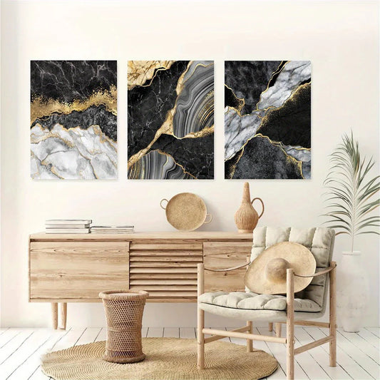3pcs Marble Black & White Abstract Ink Painting Metal Print Ready to Hang Art