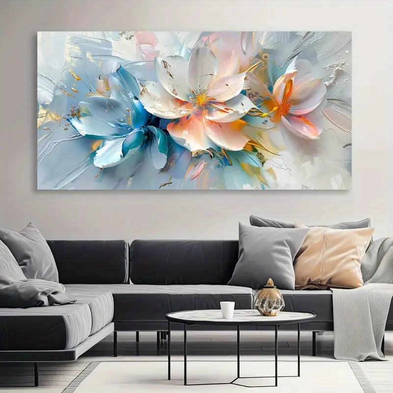 Blue, Pink & Peach Blossom Painting Wall Art wall canvas office home room framed 120x60cm