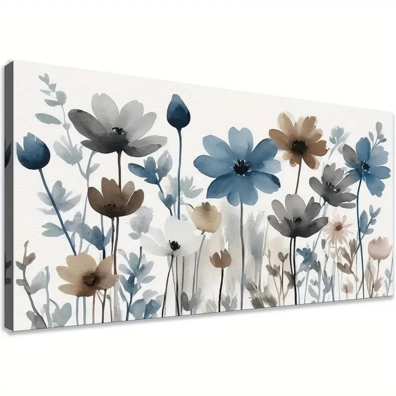 Indigo Brown Gray Flower Wall Art canvas office home room framed 120x60cm
