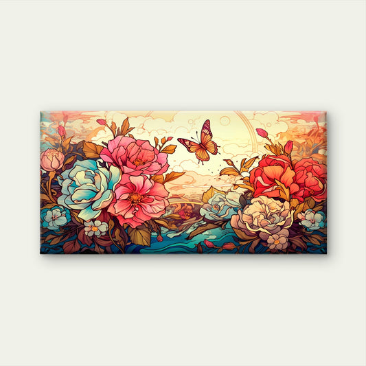 Butterfly Flowers Abstract Rose Wall Art Canvas Office Home Room Framed 80x45cm