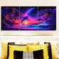 3pcs Dolphins under the purple sky Metal Print Ready to Hang Art