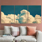 3pcs Vintage Clouds in Sky Blue White Metal Print Ready to Hang Art