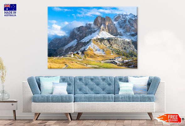 Mountain Range & Village View Print 100% Australian Made Stretched Canvas Ready to Hang - NT-126