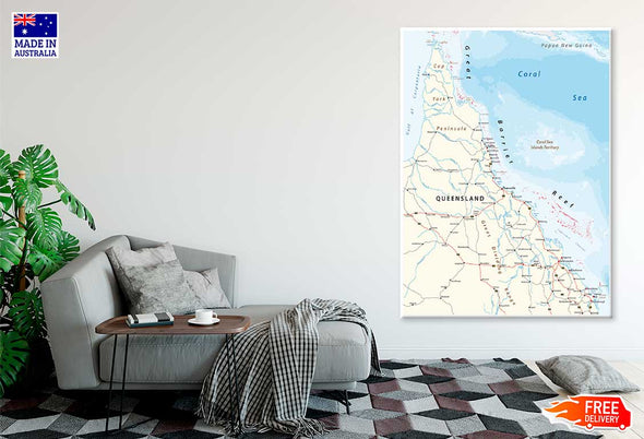 The Cap York Peninsula Road Map Print 100% Australian Made Stretched Canvas Ready to Hang  - MP-126