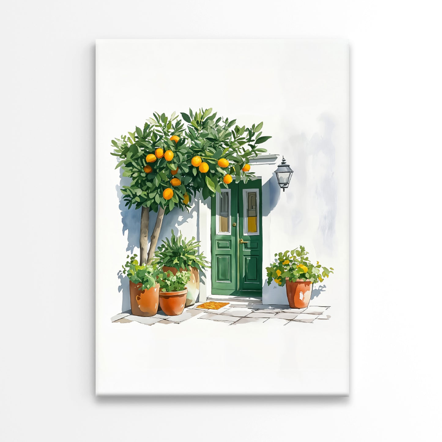 Charming Painting of a Green Door Plants Print 100% Australian Made 40x60cm Stretched Canvas Ready to Hang