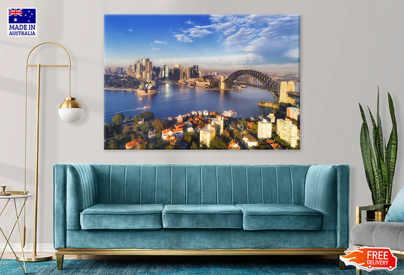 Major Sydney city landmarks Sky View Print 100% Australian Made Stretched Canvas Ready to Hang - AU-126