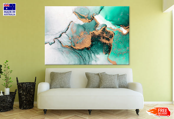 Green Gold Marble Liquid Abstract Print 100% Australian Made Stretched Canvas Ready to Hang - AB-126