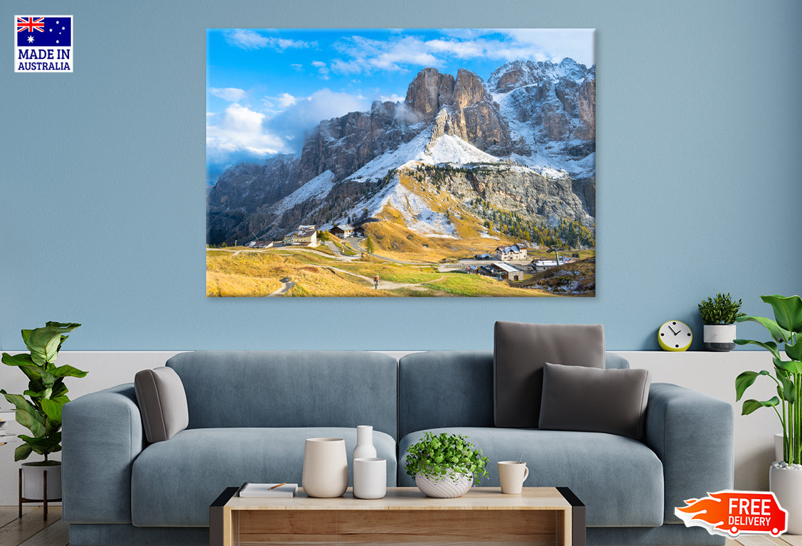 Mountain Range & Village View Print 100% Australian Made Stretched Canvas Ready to Hang - NT-126