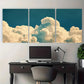 3pcs Vintage Clouds in Sky Blue White Metal Print Ready to Hang Art