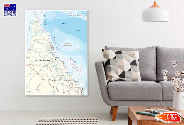 The Cap York Peninsula Road Map Print 100% Australian Made Stretched Canvas Ready to Hang  - MP-126