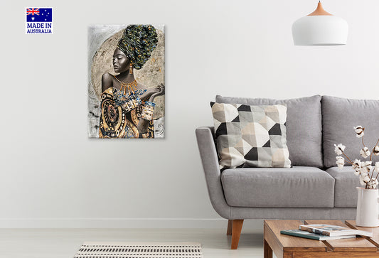 Painting Of a Woman with a Turban Print 100% Australian Made 40x60cm Stretched Canvas Ready to Hang