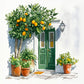 Charming Painting of a Green Door Plants Print 100% Australian Made 40x60cm Stretched Canvas Ready to Hang