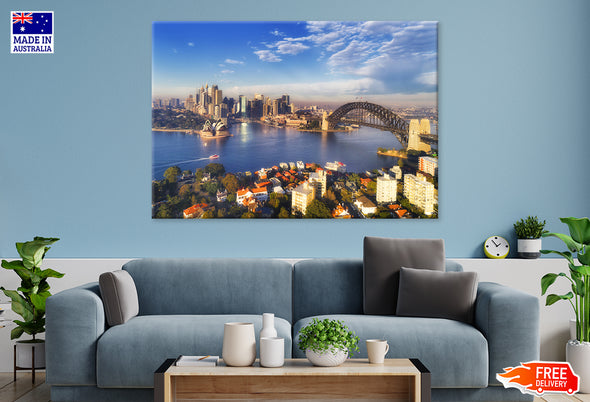 Major Sydney city landmarks Sky View Print 100% Australian Made Stretched Canvas Ready to Hang - AU-126