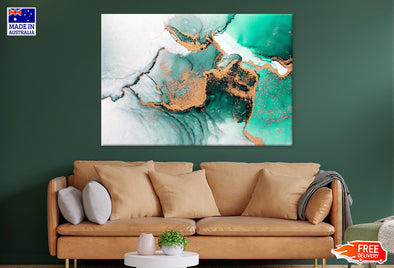 Green Gold Marble Liquid Abstract Print 100% Australian Made Stretched Canvas Ready to Hang - AB-126