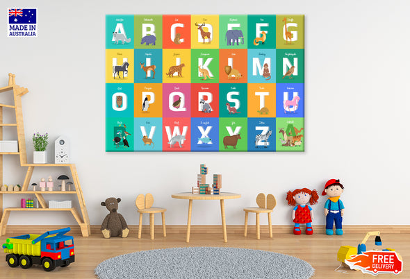 Alphabet with Animals Nursery & Kids Print 100% Australian Made Stretched Canvas Ready to Hang - NK-126