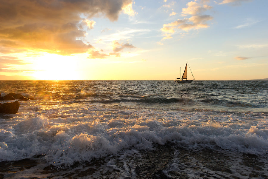 Sailboat With People Aboard On Ocean Print 100% Australian Made Stretched Canvas Ready to Hang - BC-126